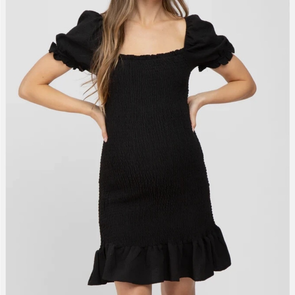 Pinkblush black puff sleeve maternity dress